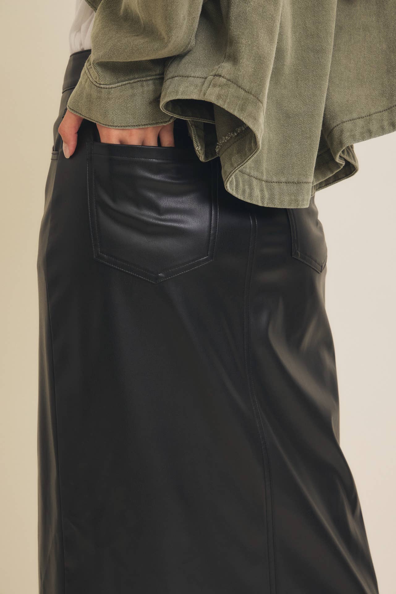 Zoey vegan leather midi skirt