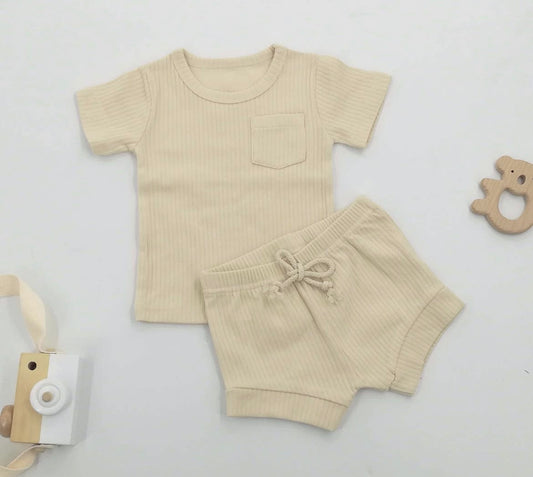 Oatmeal ribbed summer set