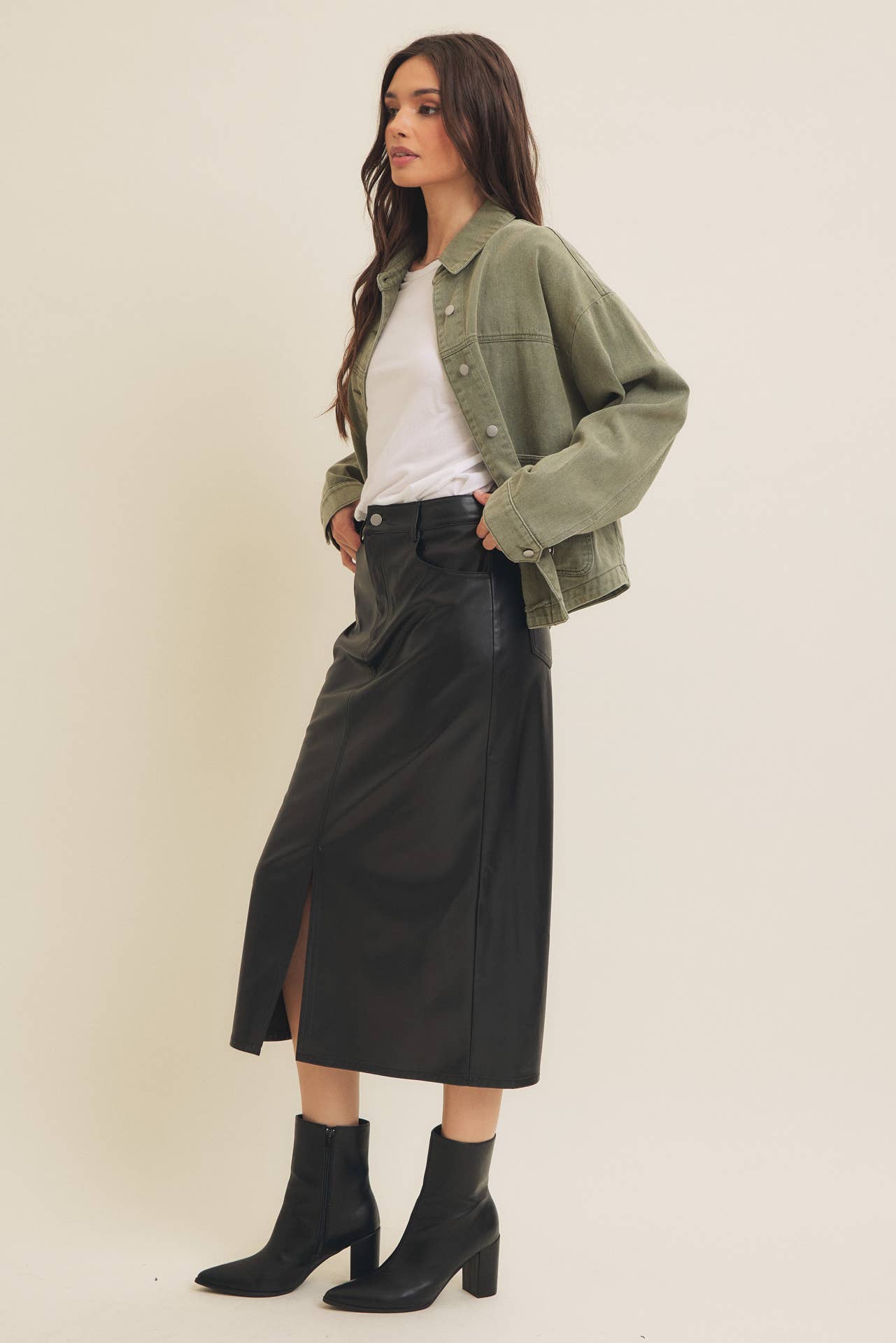 Zoey vegan leather midi skirt