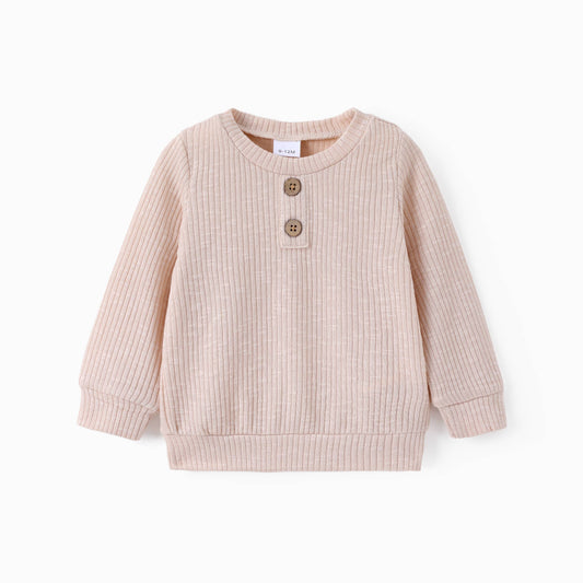 Baby Boy/Girl Button Solid Ribbed Knitted Long-sleeve Top: Apricot / 18-24 Months