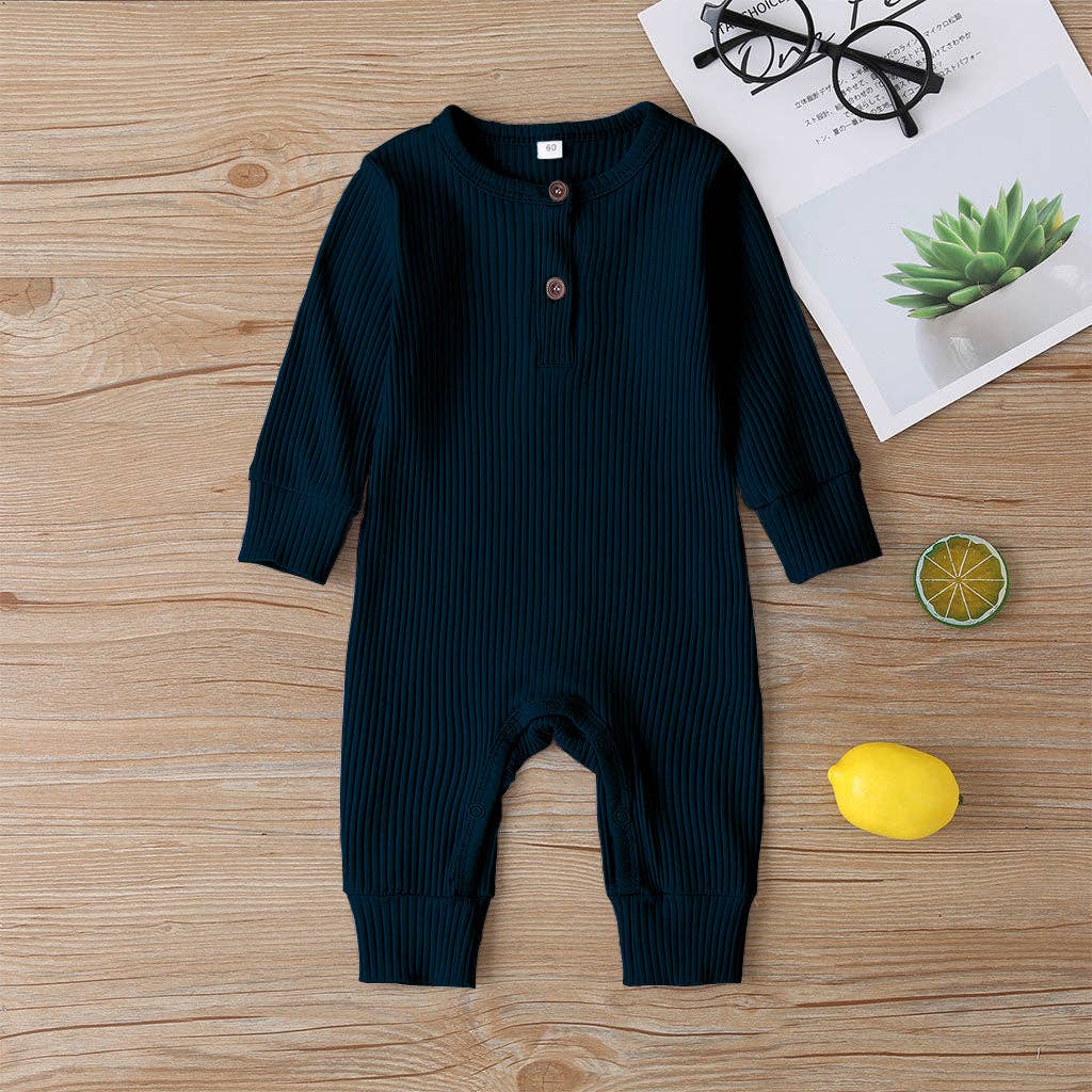 Baby Boy / Girl Cotton Knitted Style  Cardigan Jumpsuit: Black / 9-12 Months