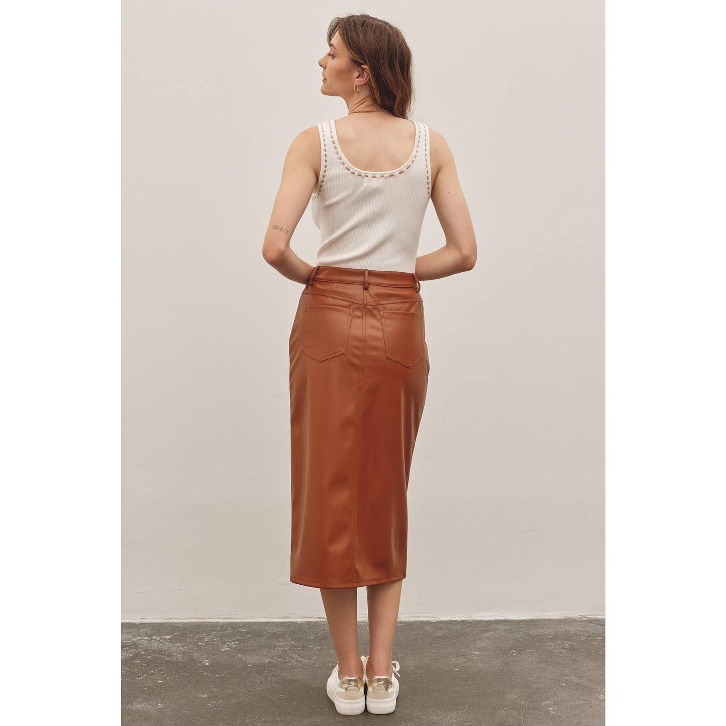 Zoey vegan leather midi skirt