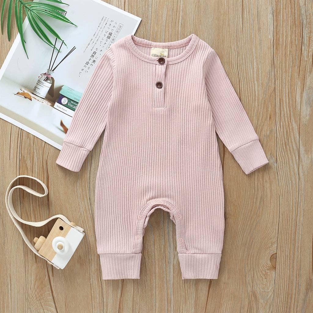 Baby Boy / Girl Cotton Knitted Style  Cardigan Jumpsuit: Pink / 3-6 Months