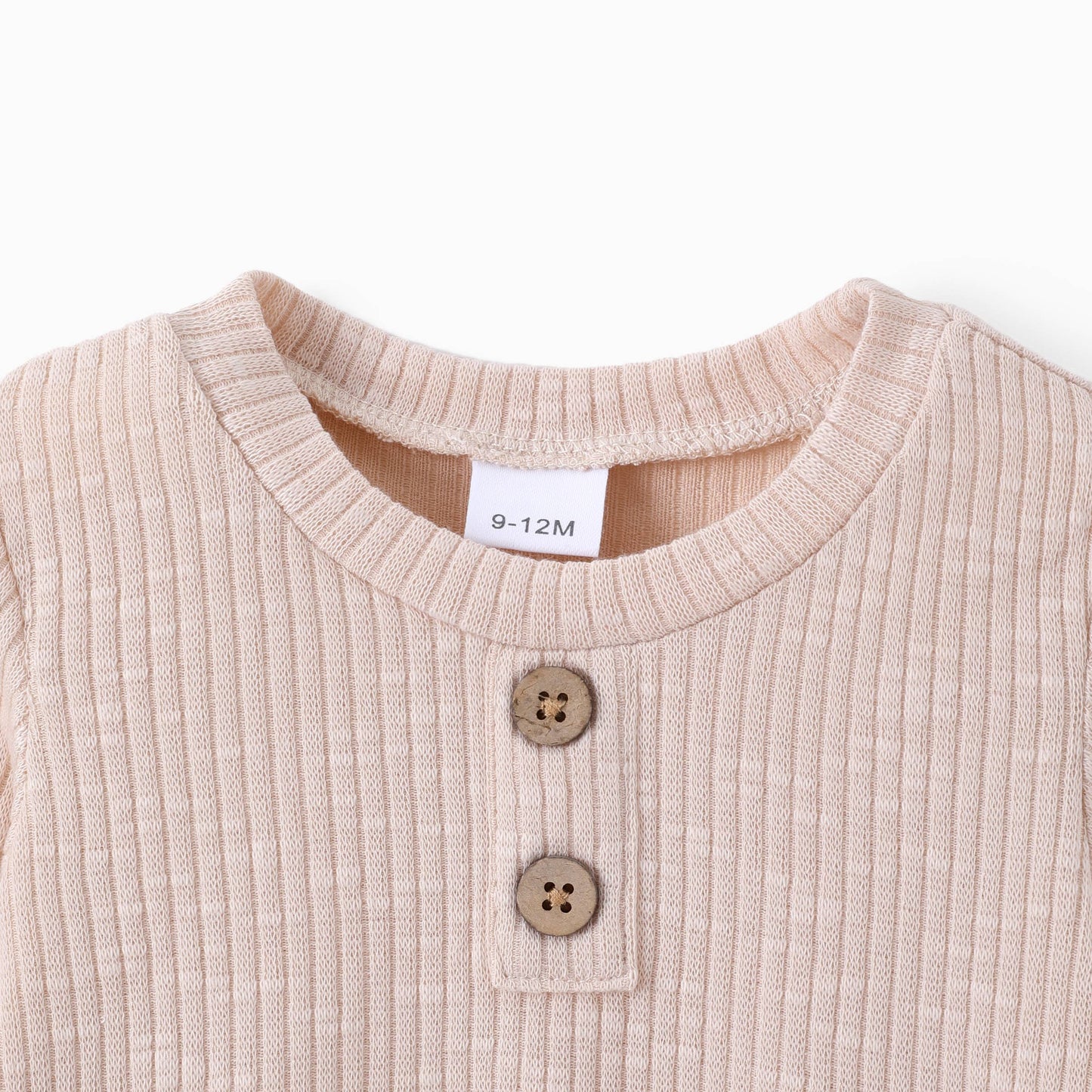 Baby Boy/Girl Button Solid Ribbed Knitted Long-sleeve Top: Apricot / 18-24 Months