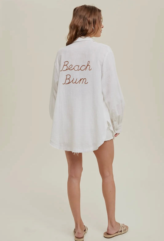 Beach bum button up white