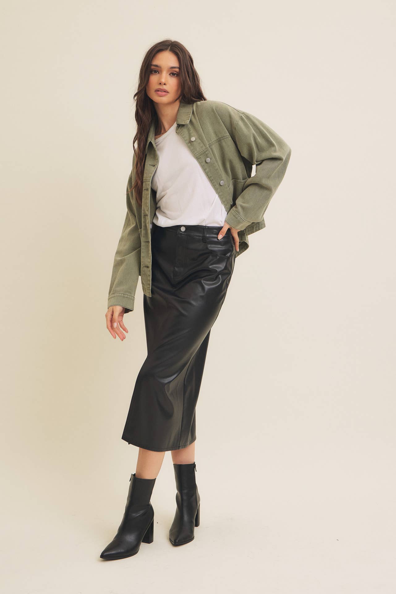 Zoey vegan leather midi skirt