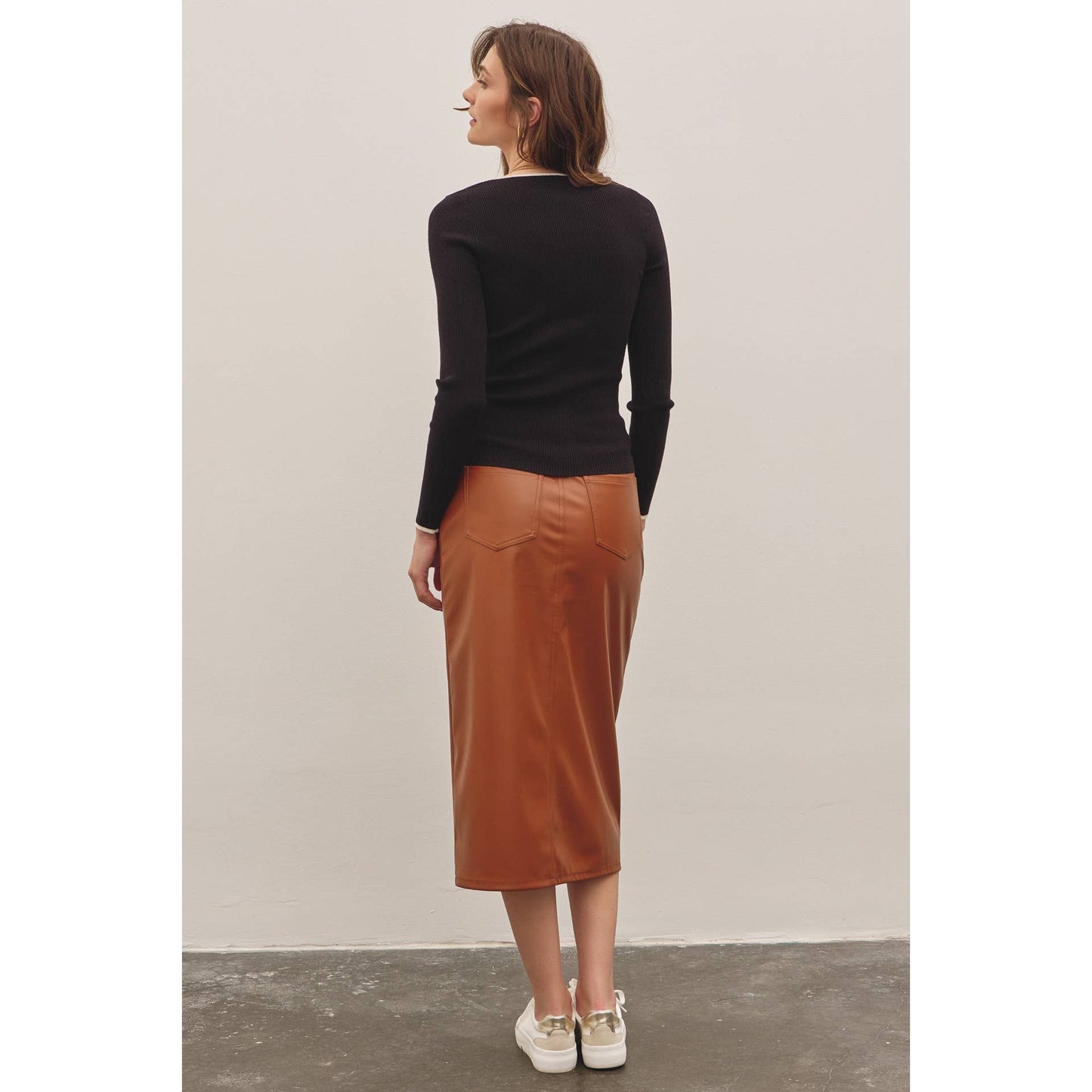 Zoey vegan leather midi skirt