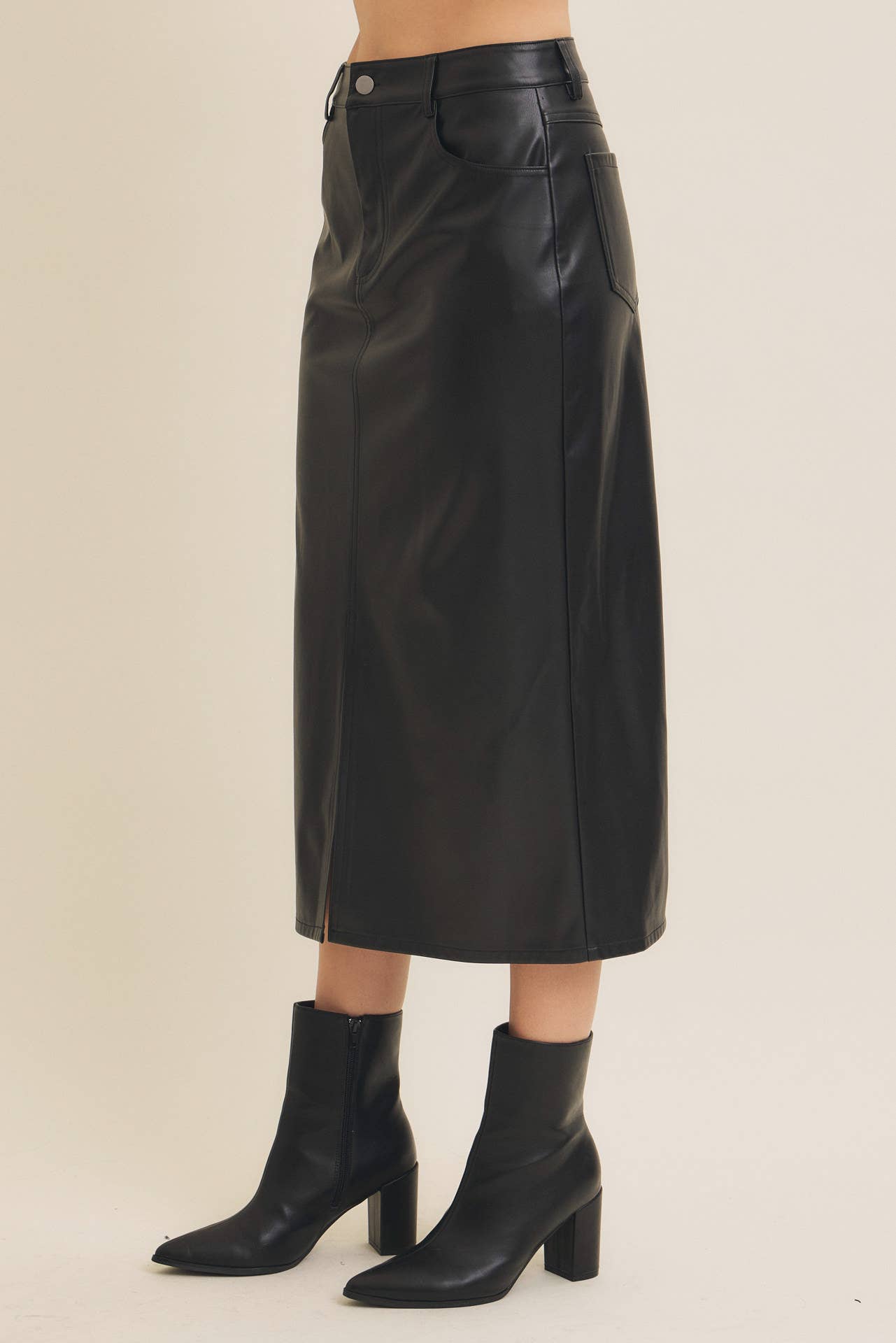 Zoey vegan leather midi skirt