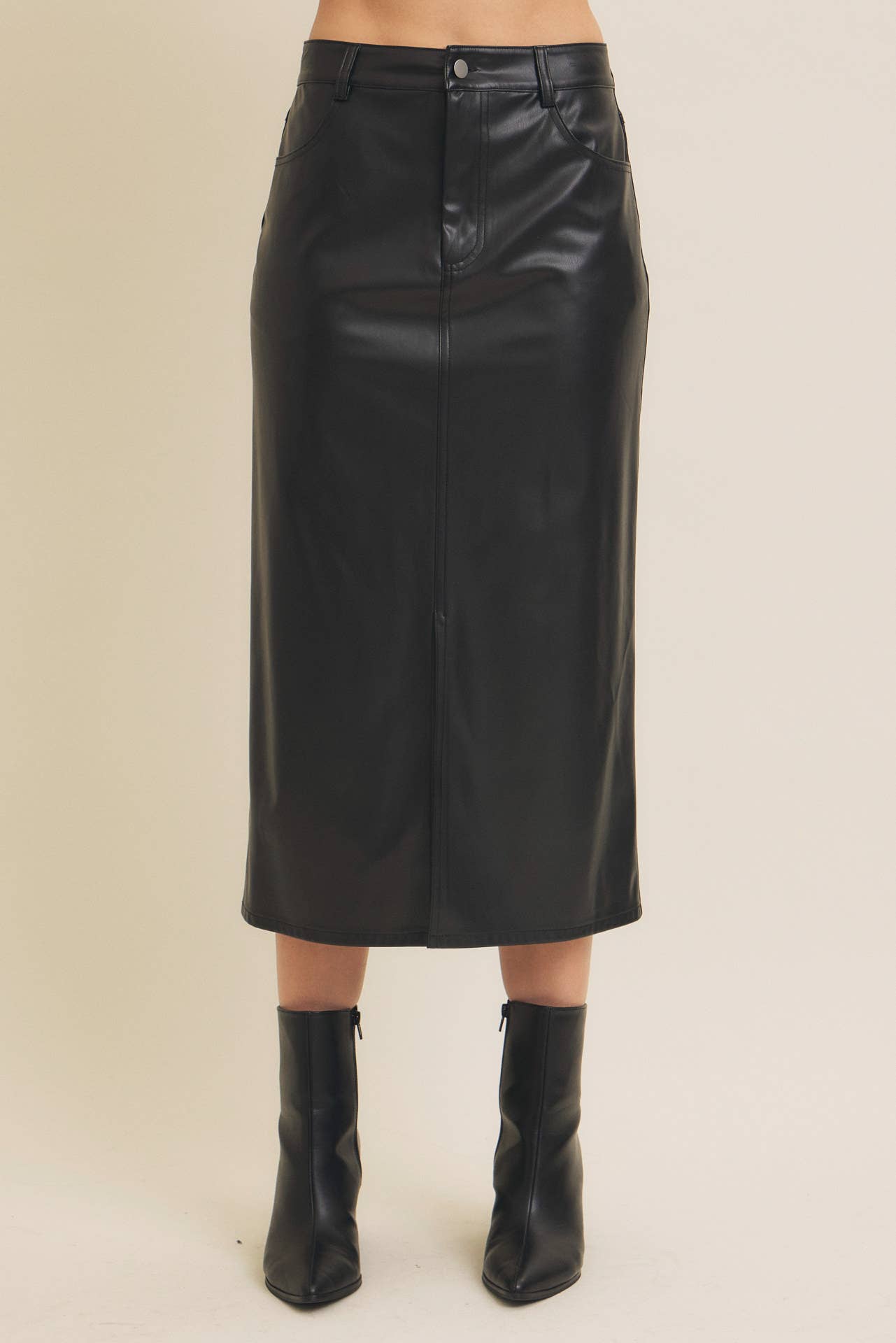 Zoey vegan leather midi skirt