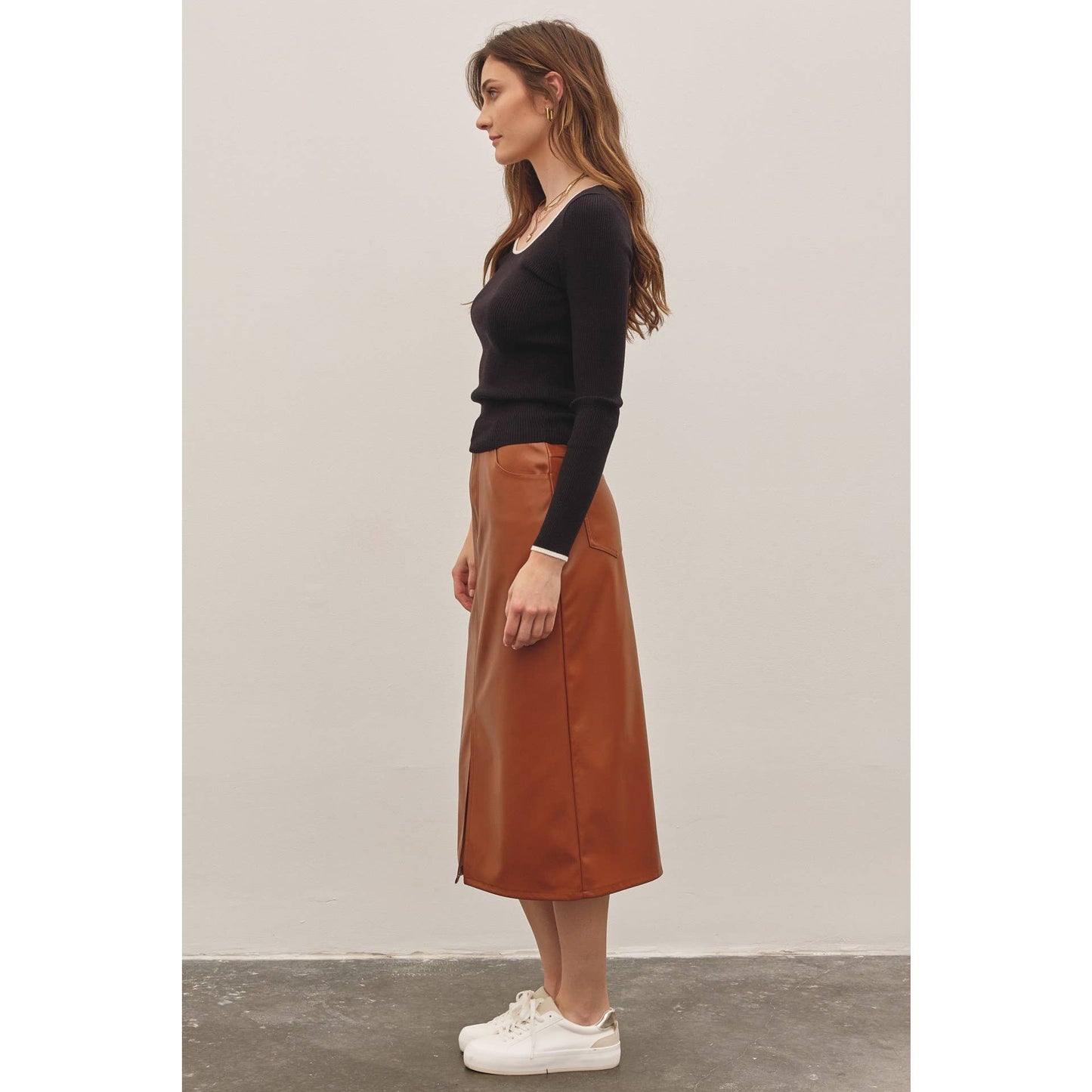 Zoey vegan leather midi skirt