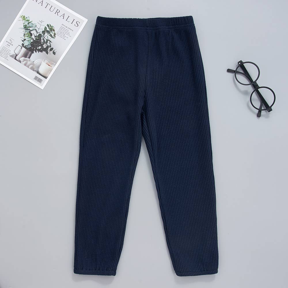 2-piece Toddler Boy/Girl Round-collar Solid Top & Pants Set: Dark Blue / 3-4 Years