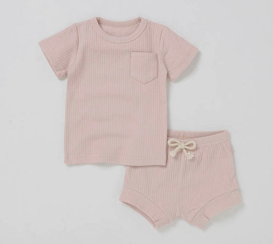 Pale pink ribbed summer set