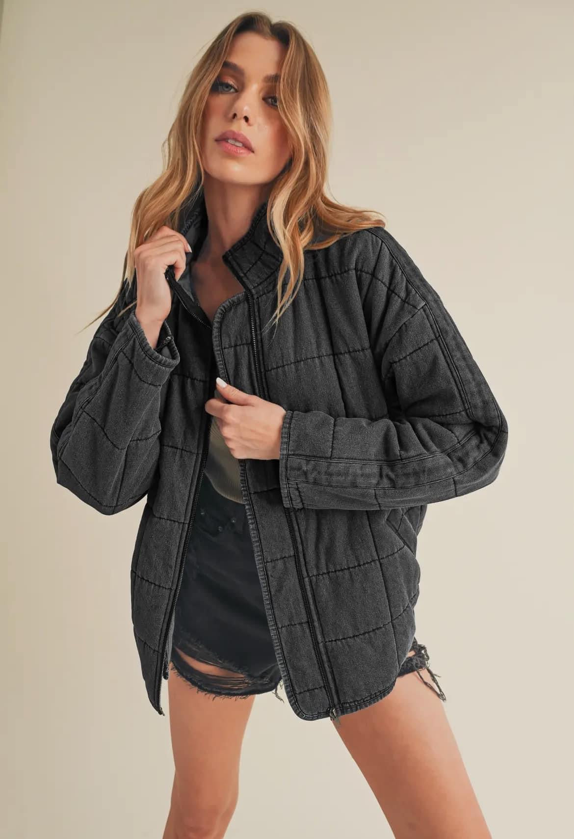 Fae black quilted denim jacket