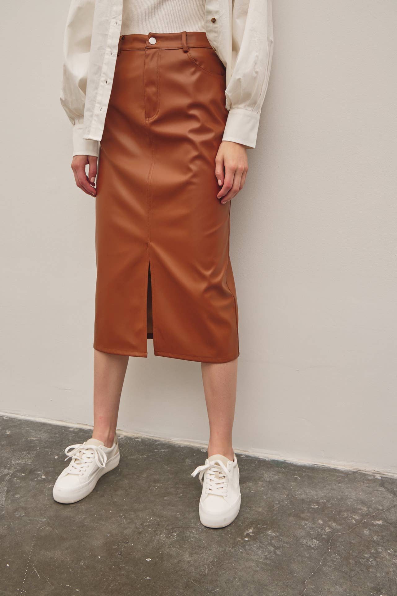 Zoey vegan leather midi skirt