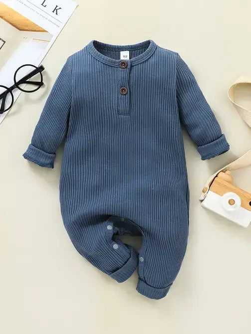 Baby Boy / Girl Cotton Knitted Style  Cardigan Jumpsuit: Black / 0-3 Months