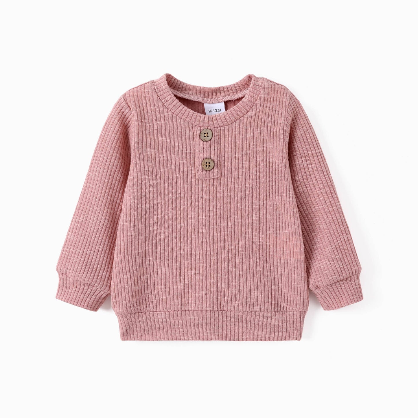 Baby Boy/Girl Button Solid Ribbed Knitted Long-sleeve Top: Apricot / 18-24 Months