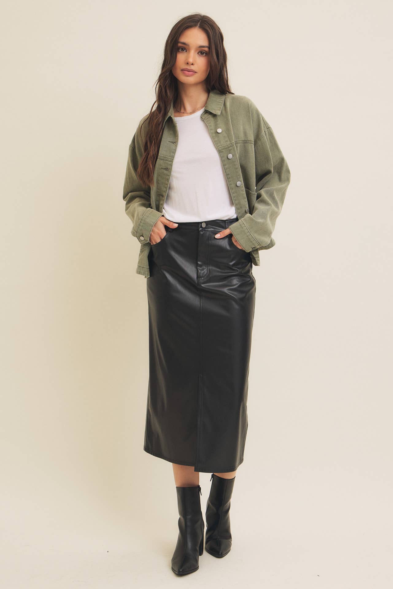 Zoey vegan leather midi skirt