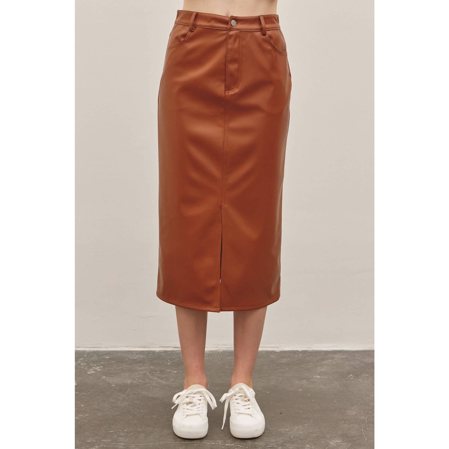 Zoey vegan leather midi skirt