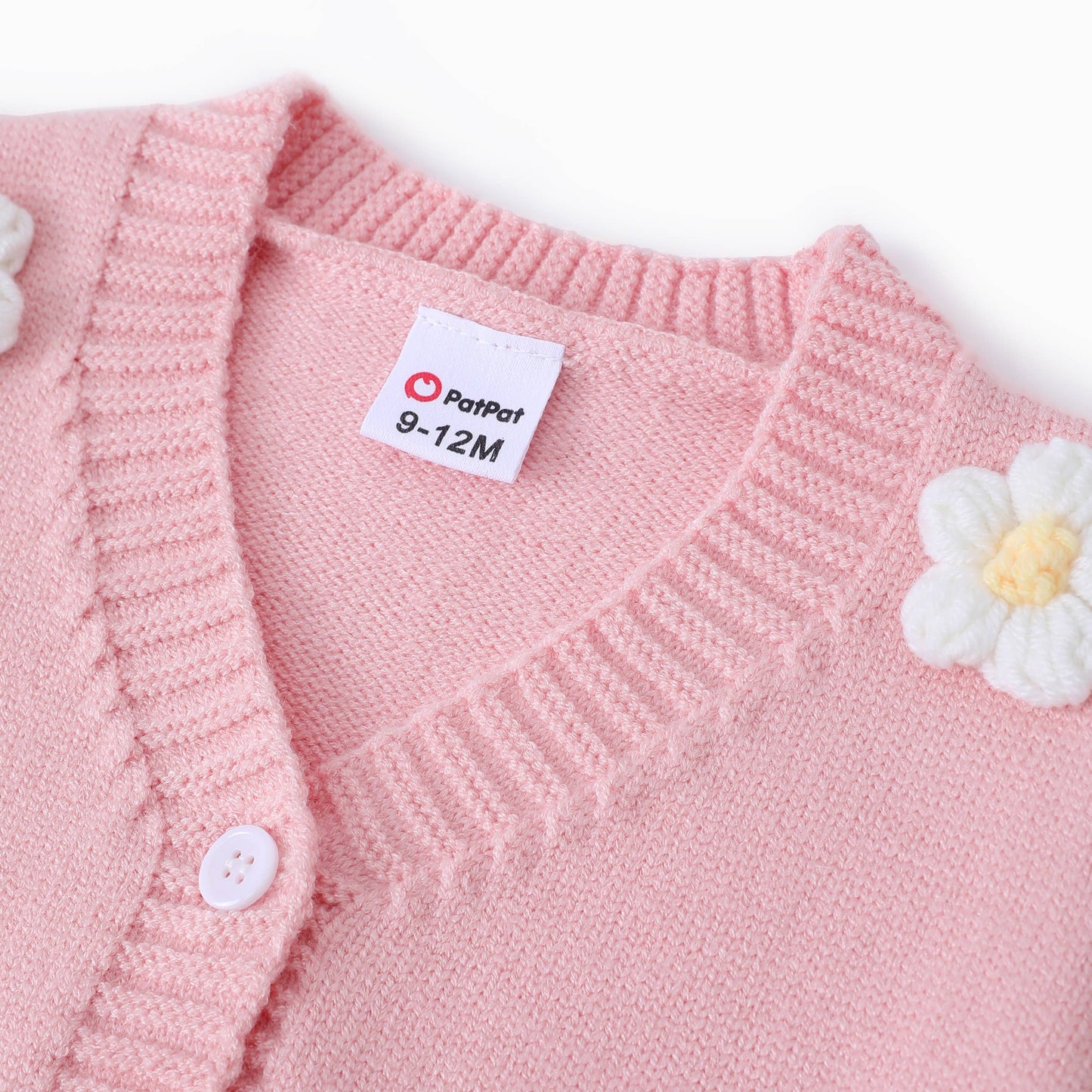 Baby Girl Big Flower Decorated Knit Sweater: Pink / 12-18 Months