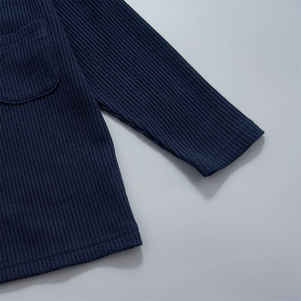 2-piece Toddler Boy/Girl Round-collar Solid Top & Pants Set: Dark Blue / 3-4 Years