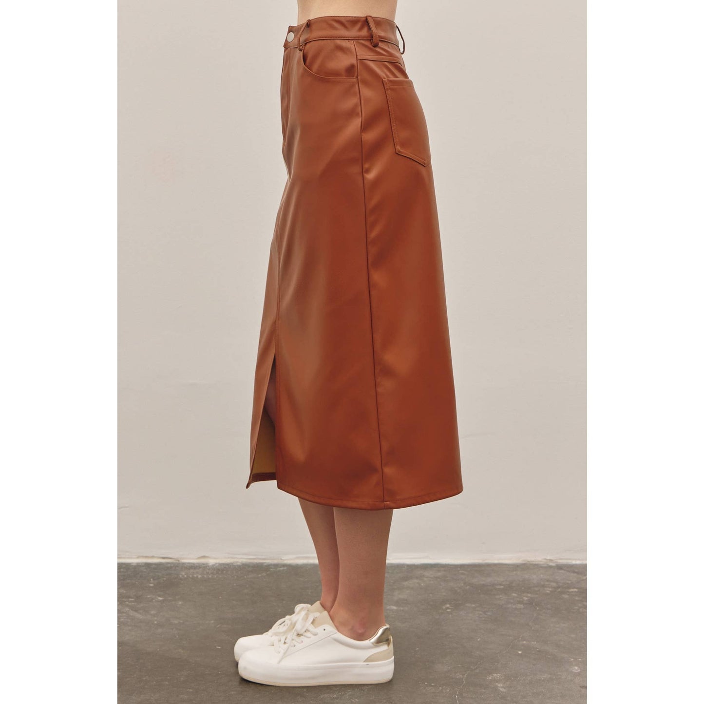 Zoey vegan leather midi skirt