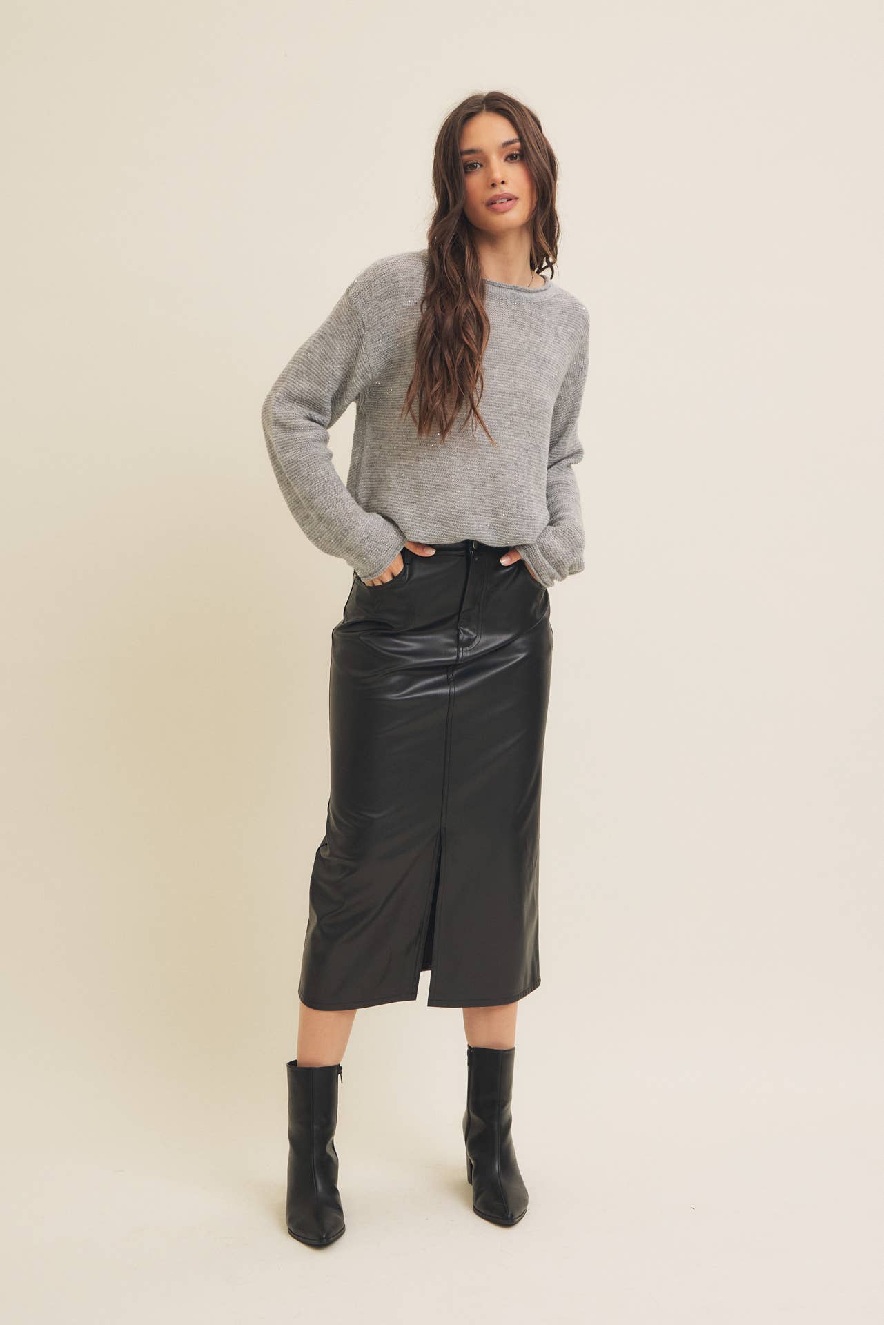 Zoey vegan leather midi skirt