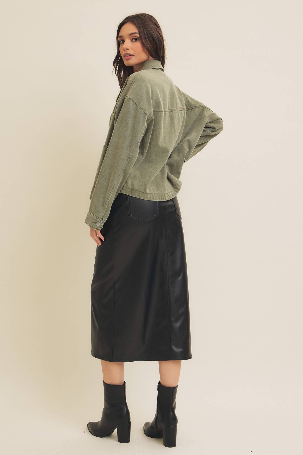 Zoey vegan leather midi skirt