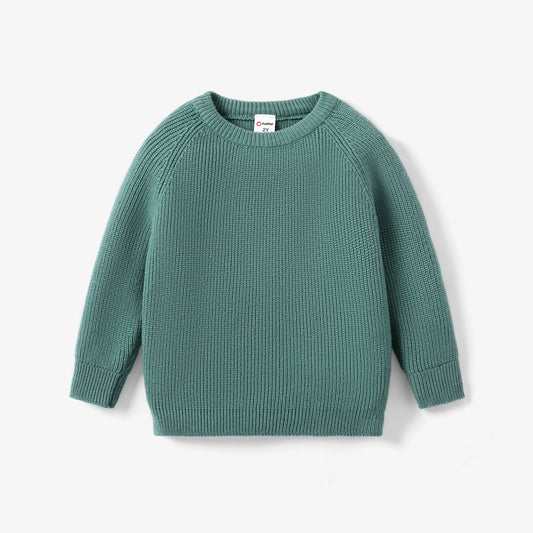 Toddler/Kid Girl/Boy Solid Inserted Shoulder Design Sweater: Green / Kids: 11-12 Years