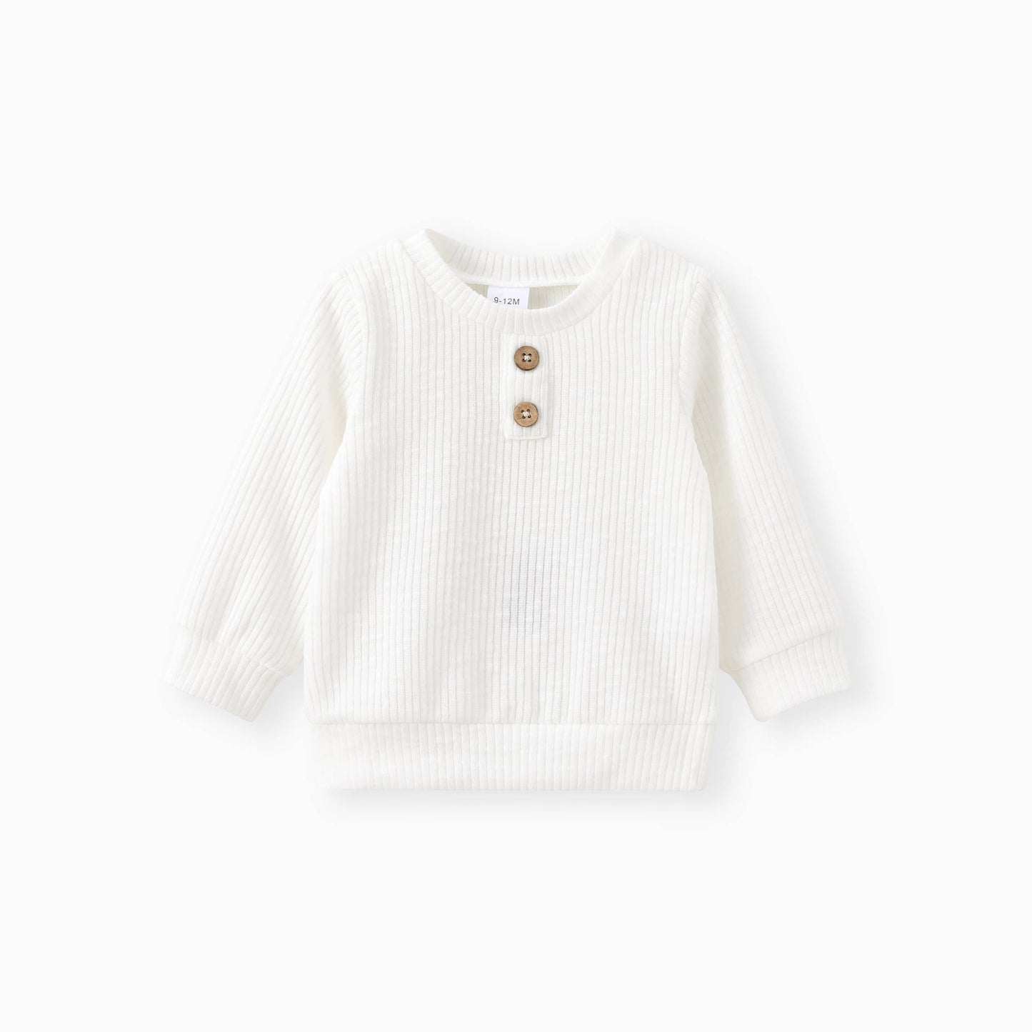 Baby Boy/Girl Button Solid Ribbed Knitted Long-sleeve Top: Apricot / 18-24 Months