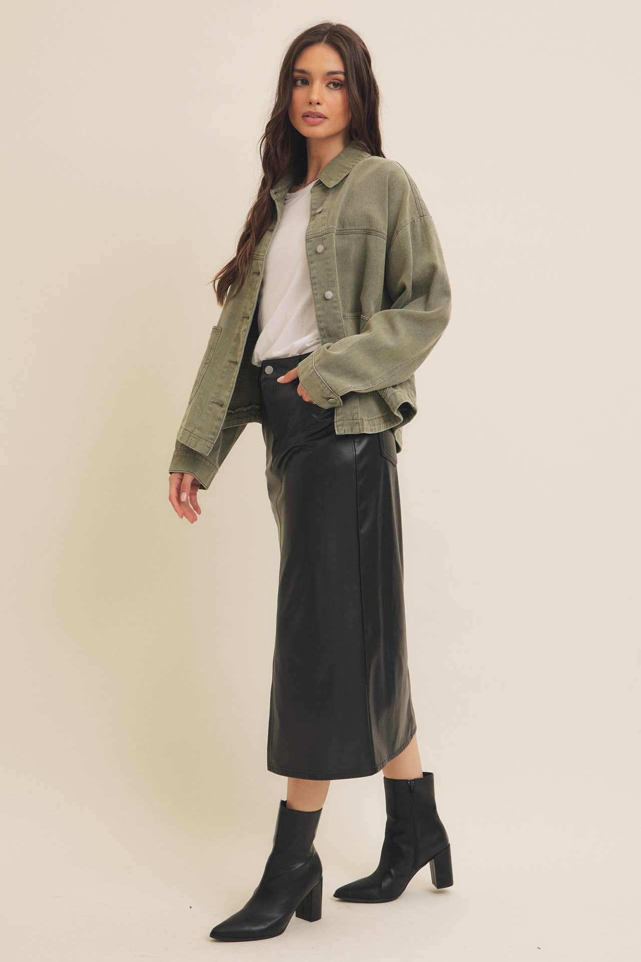 Zoey vegan leather midi skirt