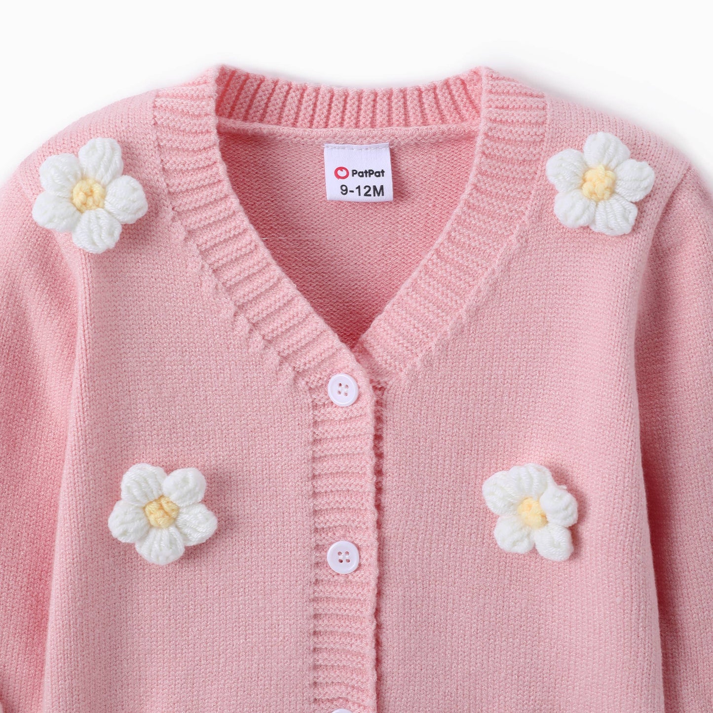 Baby Girl Big Flower Decorated Knit Sweater: Pink / 12-18 Months