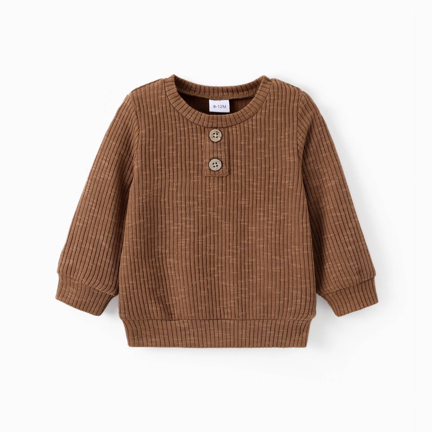 Baby Boy/Girl Button Solid Ribbed Knitted Long-sleeve Top: Apricot / 18-24 Months