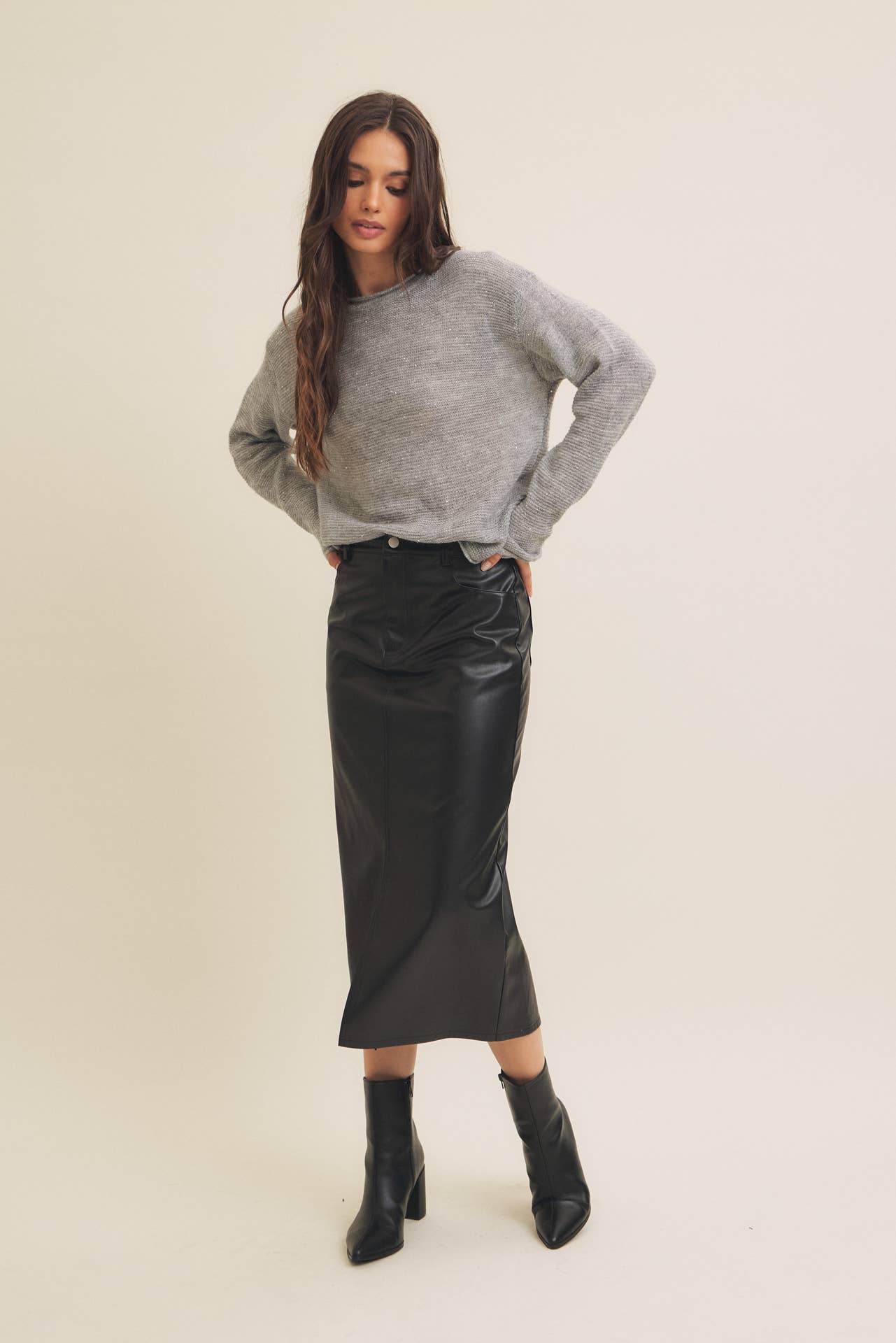 Zoey vegan leather midi skirt