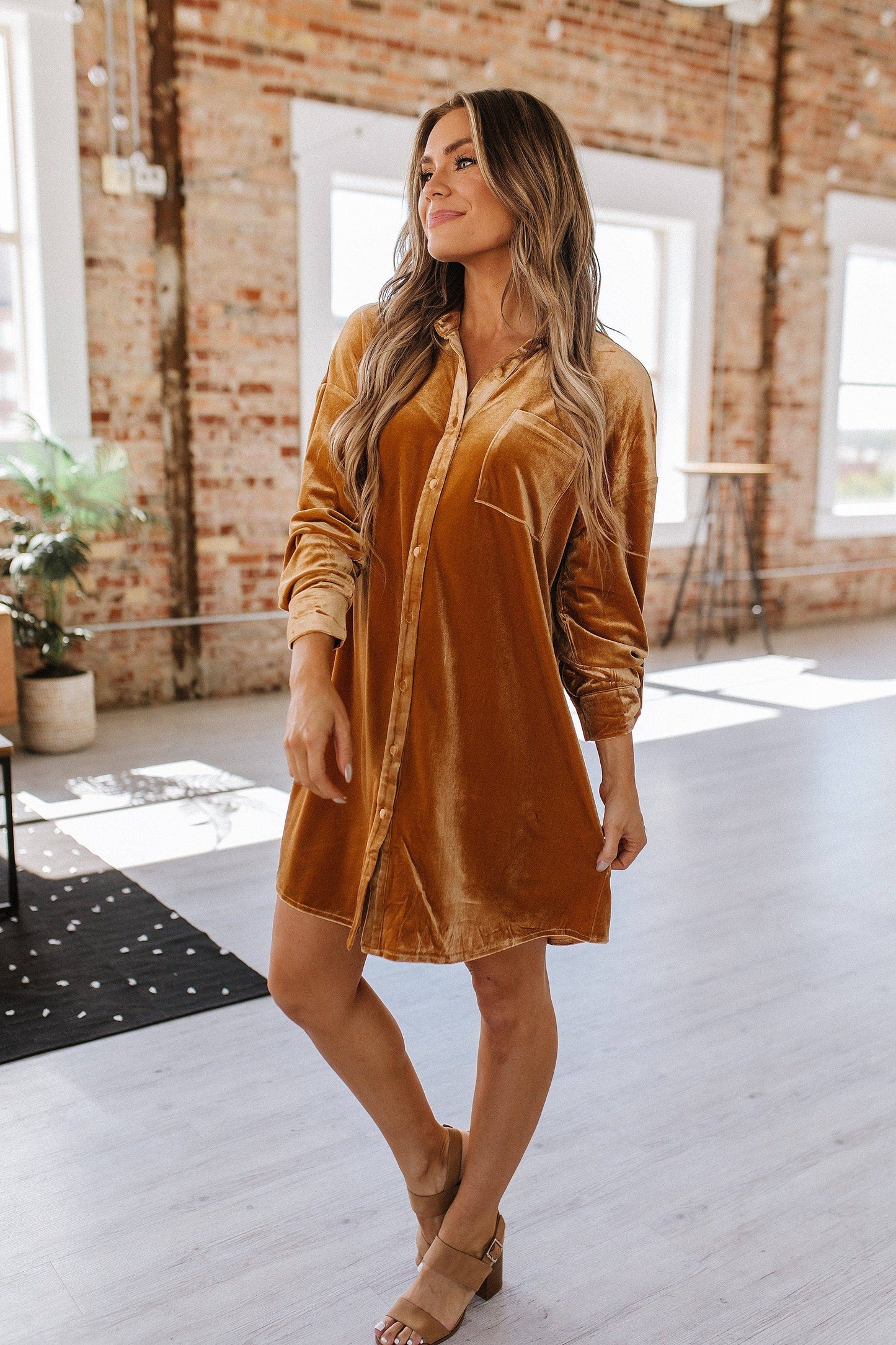 Gloria Button Front Velvet Dress