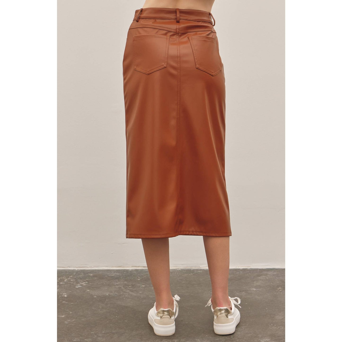 Zoey vegan leather midi skirt