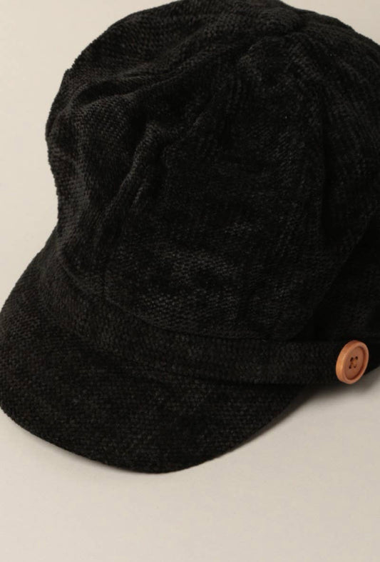 Black corduroy hat